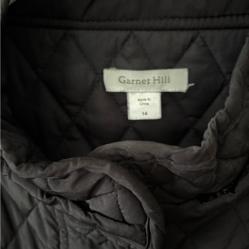 EUC Garnet Hill Modern Quilted Car Coat Sz 14 Black NO HOOD - Picture 2 of 5